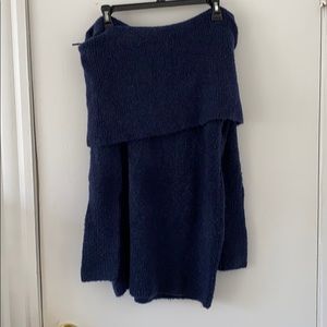 Off the shoulder long sleeve slouchy navy sweater